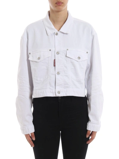 Shop Dsquared2 White Cotton Denim Cropped Jacket