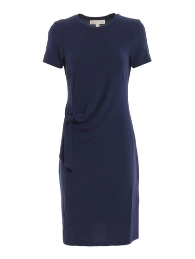 Shop Michael Kors Tight Fitting Knee-length Viscose Blend Dress In Dark Blue