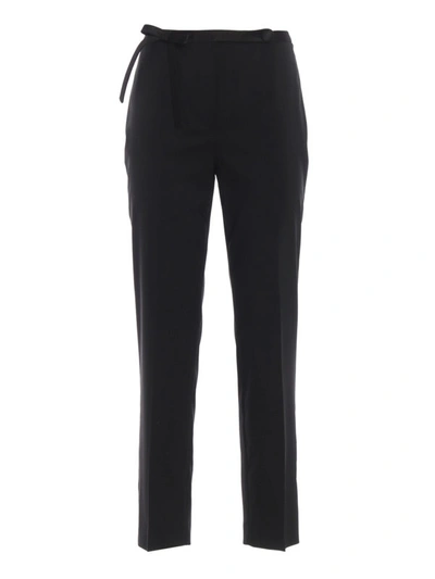 Shop Prada Bow Detail Virgin Wool Trousers In Black