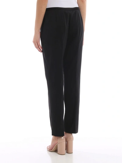 Shop Prada Bow Detail Virgin Wool Trousers In Black