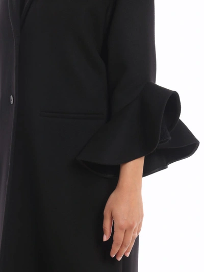 Shop Valentino Frill Sleeves Compact Drap Coat In Black