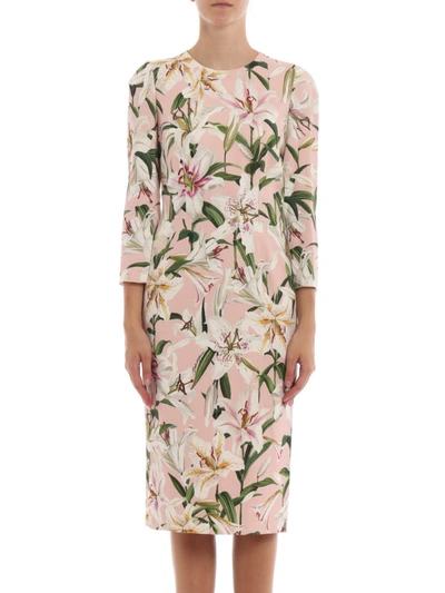Shop Dolce & Gabbana Lilium Print Crepe Cady Sheath Dress In Pink