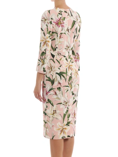 Shop Dolce & Gabbana Lilium Print Crepe Cady Sheath Dress In Pink