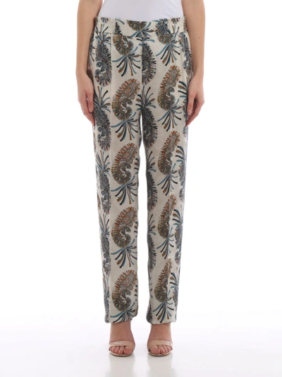 Shop Etro Paisley Pattern White Silk Blend Trousers