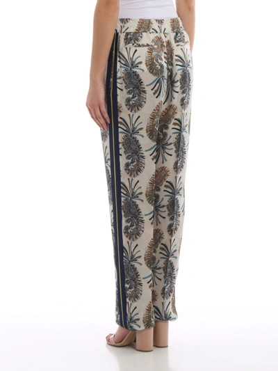 Shop Etro Paisley Pattern White Silk Blend Trousers