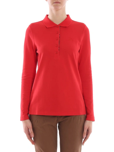 Shop Burberry Zulia Red Long Sleeve Polo Shirt
