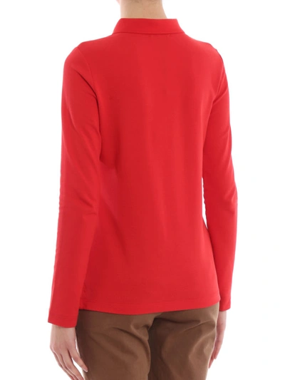 Shop Burberry Zulia Red Long Sleeve Polo Shirt