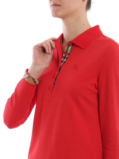 Shop Burberry Zulia Red Long Sleeve Polo Shirt
