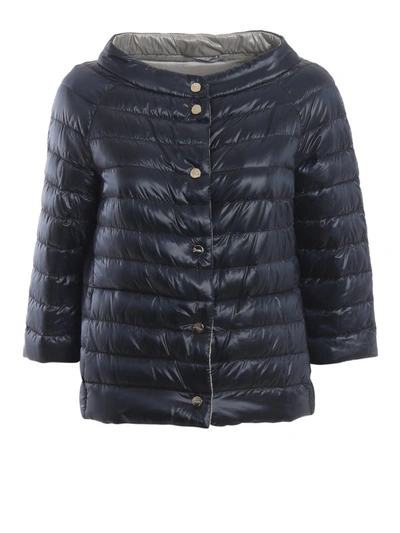 Shop Herno Reversible Navy Blue And Pearl Puffer Jacket In Dark Blue