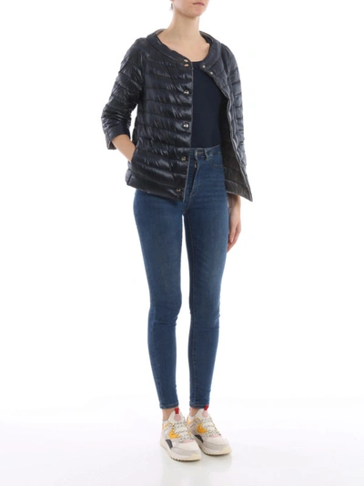 Shop Herno Reversible Navy Blue And Pearl Puffer Jacket In Dark Blue