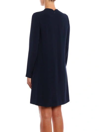 Shop Aspesi Crepe Long Sleeve Dress In Dark Blue