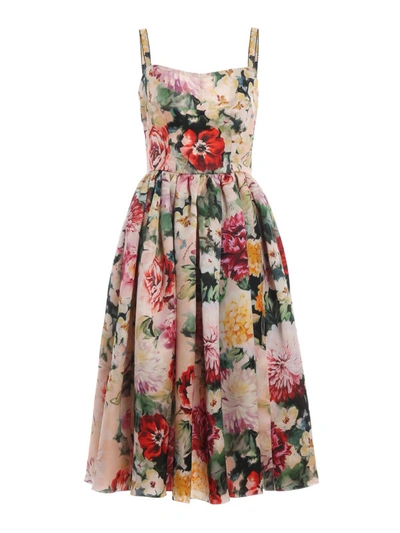 Shop Dolce & Gabbana Flower Print Silk Dress In Multicolour