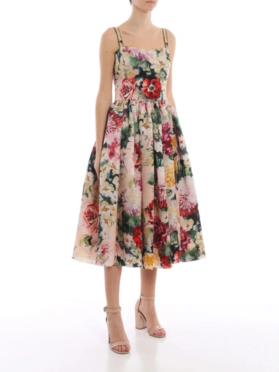 Shop Dolce & Gabbana Flower Print Silk Dress In Multicolour