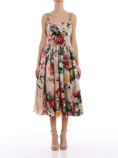 Shop Dolce & Gabbana Flower Print Silk Dress In Multicolour