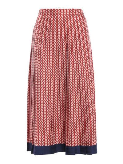 Shop Valentino Optical Silk Twill Pleated Skirt In Red