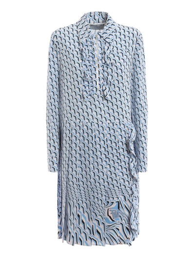 Shop Prada Argyle Print Silk Crepe De Chine Dress In Light Blue