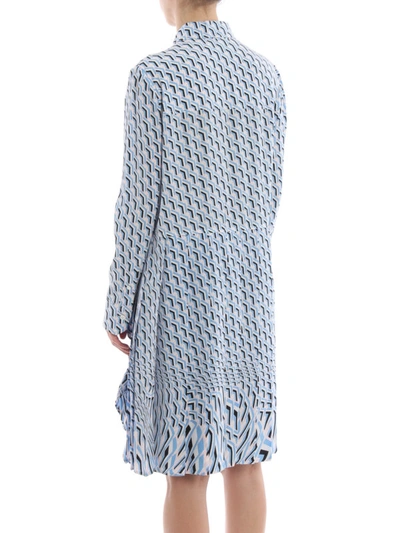 Shop Prada Argyle Print Silk Crepe De Chine Dress In Light Blue
