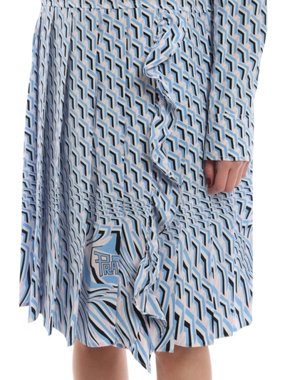 Shop Prada Argyle Print Silk Crepe De Chine Dress In Light Blue