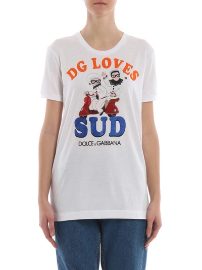 Shop Dolce & Gabbana Dg Loves Sud Cotton T-shirt In White