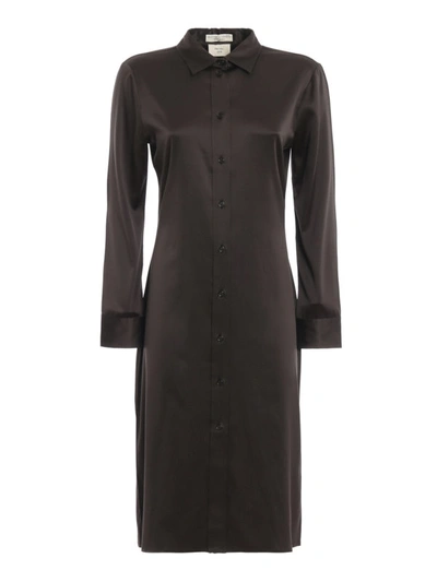 Shop Bottega Veneta Silk Satin Chemisier Dress In Dark Brown