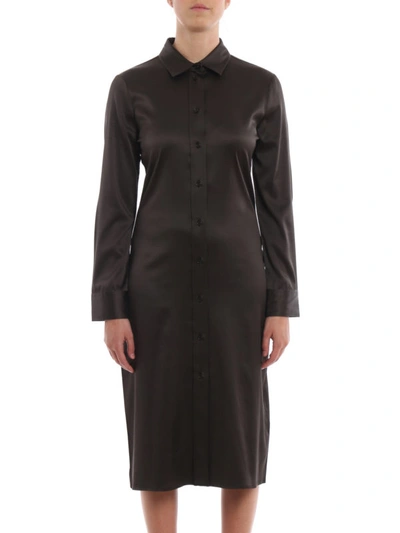 Shop Bottega Veneta Silk Satin Chemisier Dress In Dark Brown