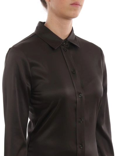 Shop Bottega Veneta Silk Satin Chemisier Dress In Dark Brown