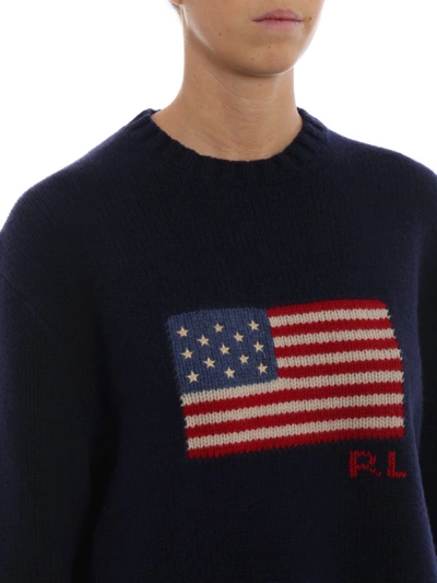 Shop Polo Ralph Lauren American Flag Intarsia Wool Boxy Sweater In Blue