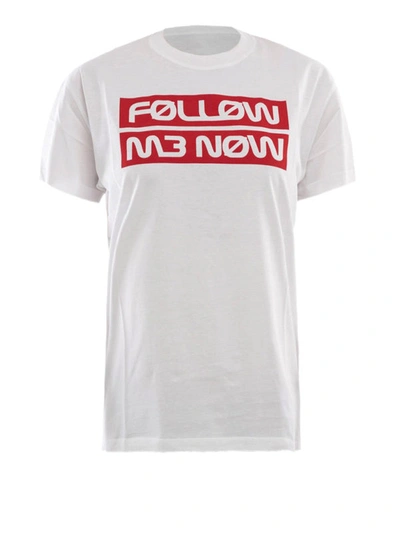 Shop Red Valentino Red Print White Cotton T-shirt
