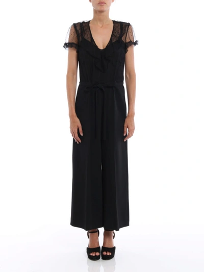 Shop Red Valentino Romantic Lace And Crepe Jumpsuit In Black