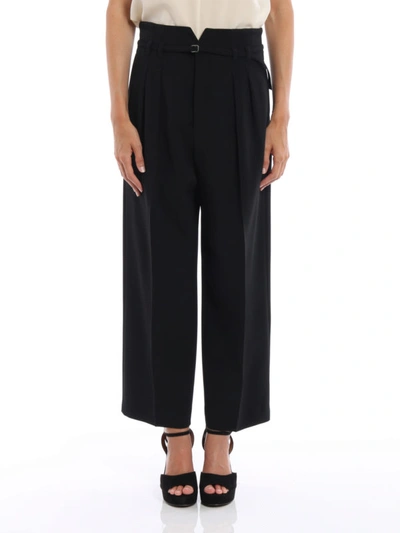 Shop Red Valentino Pleated Crepe Cady Crop Trousers In Black