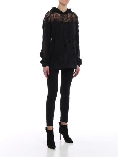 Shop Mcq By Alexander Mcqueen Black Cotton And Lace Hoodie