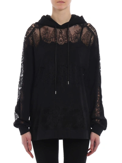 Shop Mcq By Alexander Mcqueen Black Cotton And Lace Hoodie