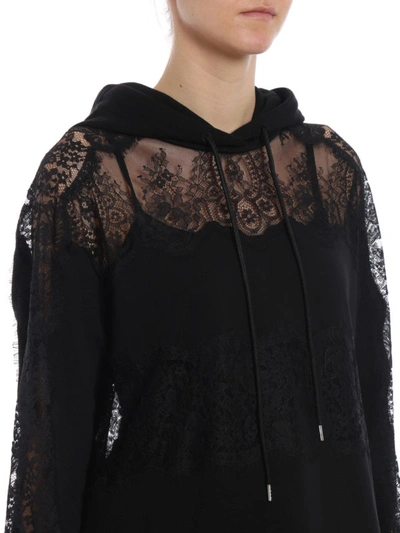 Shop Mcq By Alexander Mcqueen Black Cotton And Lace Hoodie
