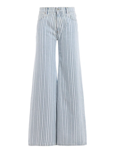 Shop Off-white Striped Denim Flared Jeans In Light Wash