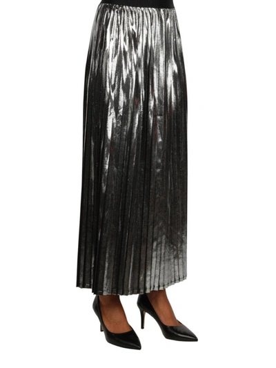 Shop Versace Pleated Metallic Silver-tone Skirt