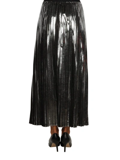 Shop Versace Pleated Metallic Silver-tone Skirt