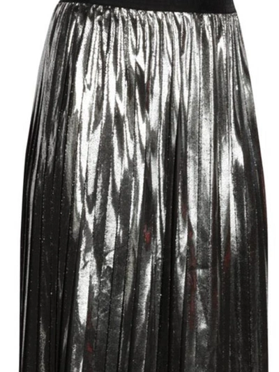 Shop Versace Pleated Metallic Silver-tone Skirt