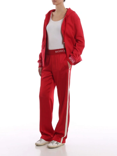 Shop Moncler Contrasting Stripe Red Tracksuit Bottoms