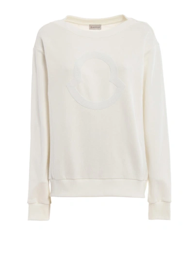 Shop Moncler Crystal Logo White Cotton Sweatshirt