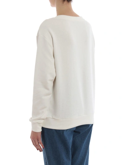 Shop Moncler Crystal Logo White Cotton Sweatshirt