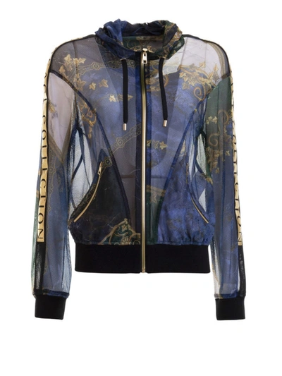 Shop Versace Patterned Mesh Hooded Jacket In Multicolour