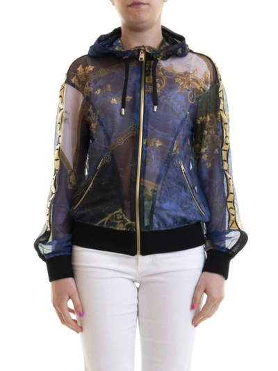 Shop Versace Patterned Mesh Hooded Jacket In Multicolour