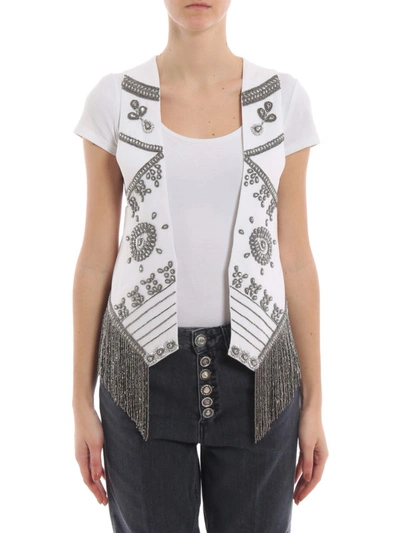 Shop Dondup Fringe Embellished Embroidered Cotton Vest In White