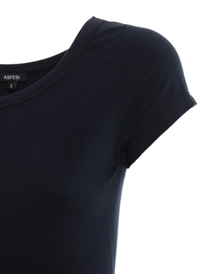 Shop Aspesi Navy Blue Stretch Cotton Boat Neck T-shirt In Dark Blue