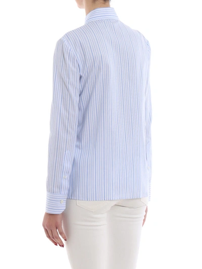 Shop Prada Striped Cotton Ruched Shirt In Light Blue