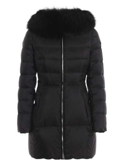 Shop Prada Fox Fur Hooded Padded Coat In Black