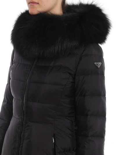Shop Prada Fox Fur Hooded Padded Coat In Black
