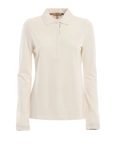 Shop Burberry Zulia Ivory Long Sleeve Polo Shirt In Light Beige