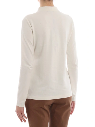 Shop Burberry Zulia Ivory Long Sleeve Polo Shirt In Light Beige