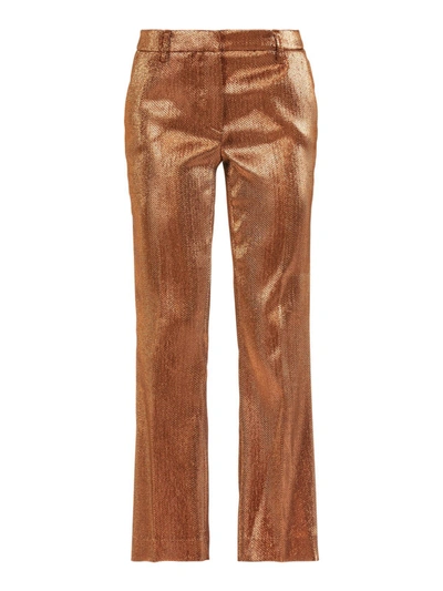 Shop L'autre Chose Laminated Fabric Bootcut Trousers In Bronze